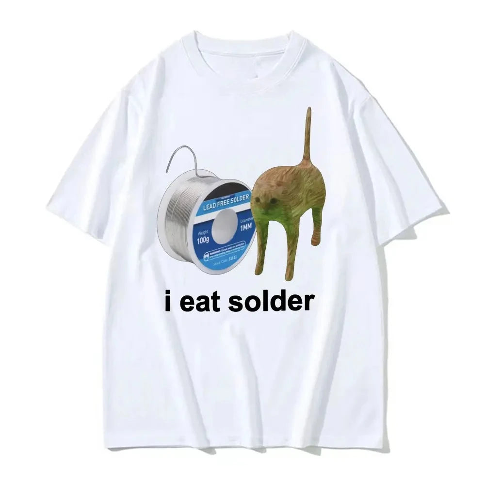 I Eat Solder Cursed Funny Cat Funny Printed T Shirt Women Fashion Casual Short Sleeve Round Neck TShirts Female Summer Clothing