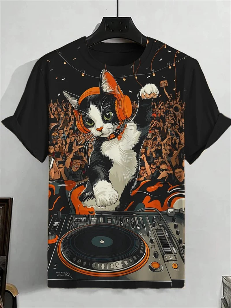 Funny Cat Japanese Ukiyo-e Graphic T Shirts Fashion Trend Short Sleeve Mens 3D Printed T-shirts Loose Streetwear Hip Hop Tees