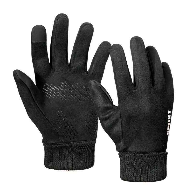 Suede Fabric Men's Gloves Soft Autumn Winter Thick Warm Male Skin-Friendly Skiing Non-Slip Cycling Elastic Touchscreen Gloves