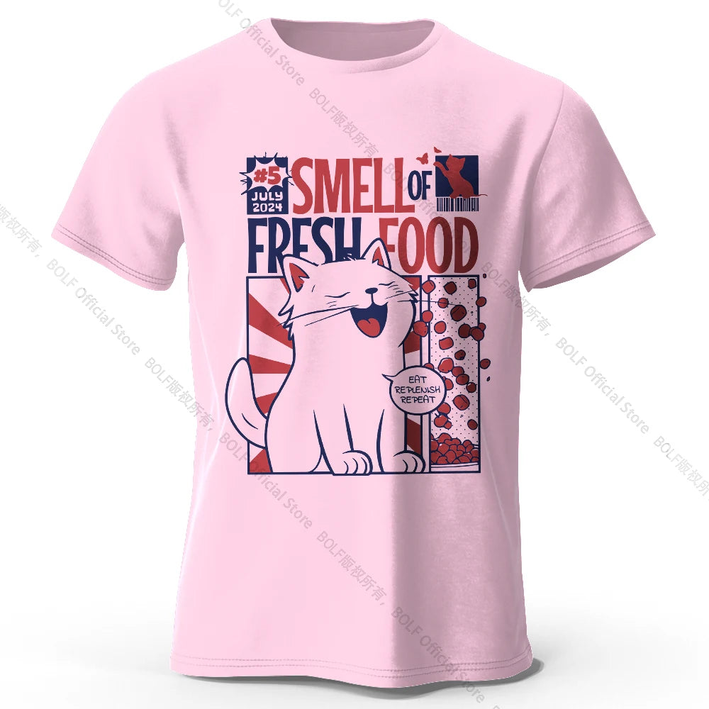 Men's Cat Printed T-Shirt 100% Organic Cotton Relaxed Fit Hand Painted Design Tee for Adults Quirky Fashion