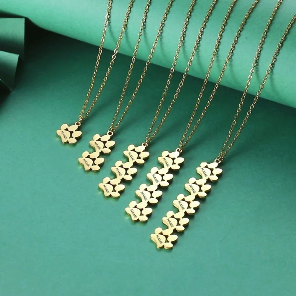 Custom Name Paw Pendant Necklace Personalized Engraved Letter Necklaces for Women Stainless Steel Tiny Dog Paw Jewelry