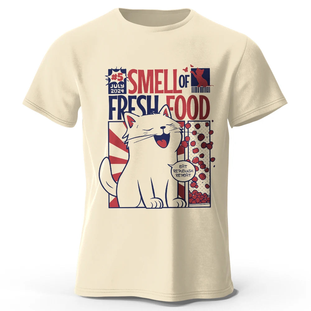 Men's Cat Printed T-Shirt 100% Organic Cotton Relaxed Fit Hand Painted Design Tee for Adults Quirky Fashion