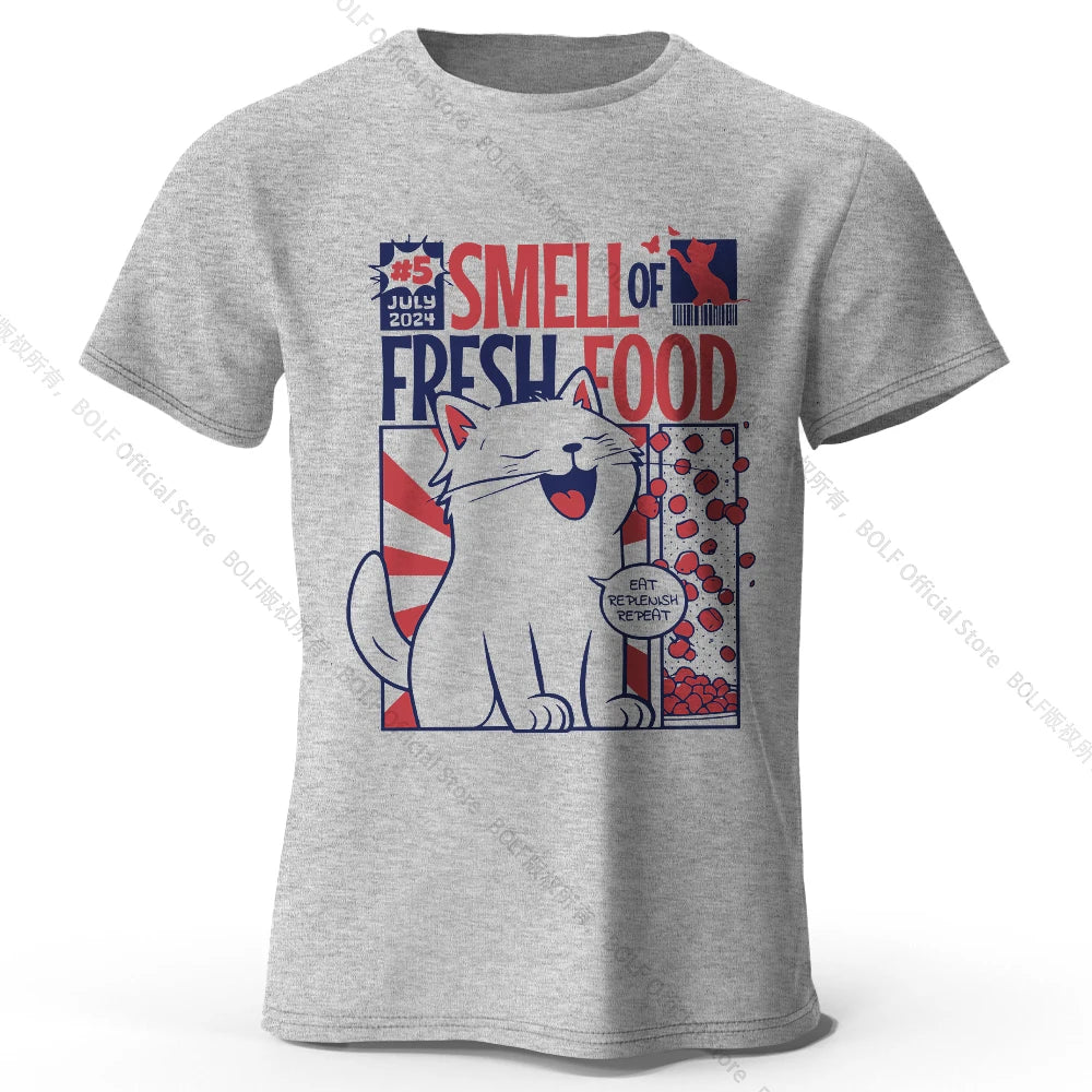 Men's Cat Printed T-Shirt 100% Organic Cotton Relaxed Fit Hand Painted Design Tee for Adults Quirky Fashion