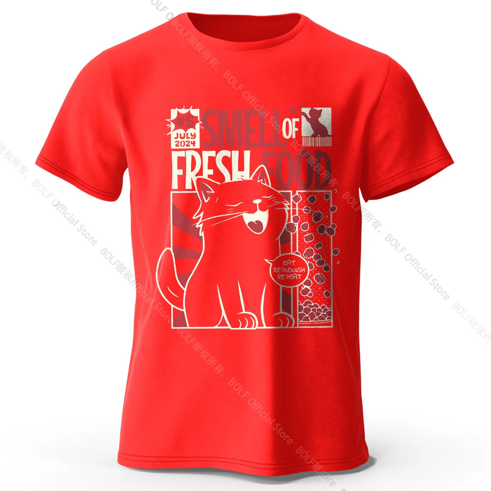 Men's Cat Printed T-Shirt 100% Organic Cotton Relaxed Fit Hand Painted Design Tee for Adults Quirky Fashion
