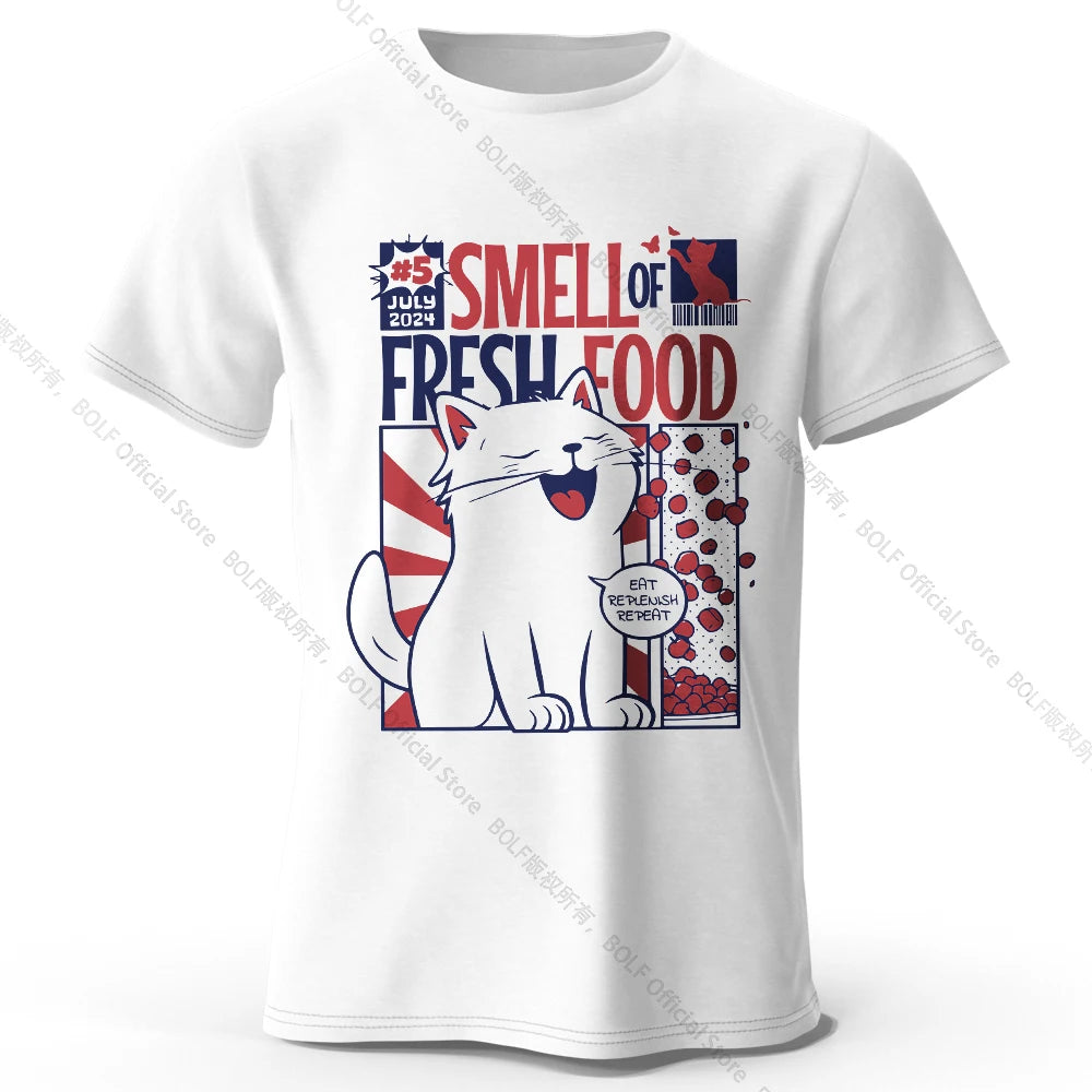 Men's Cat Printed T-Shirt 100% Organic Cotton Relaxed Fit Hand Painted Design Tee for Adults Quirky Fashion