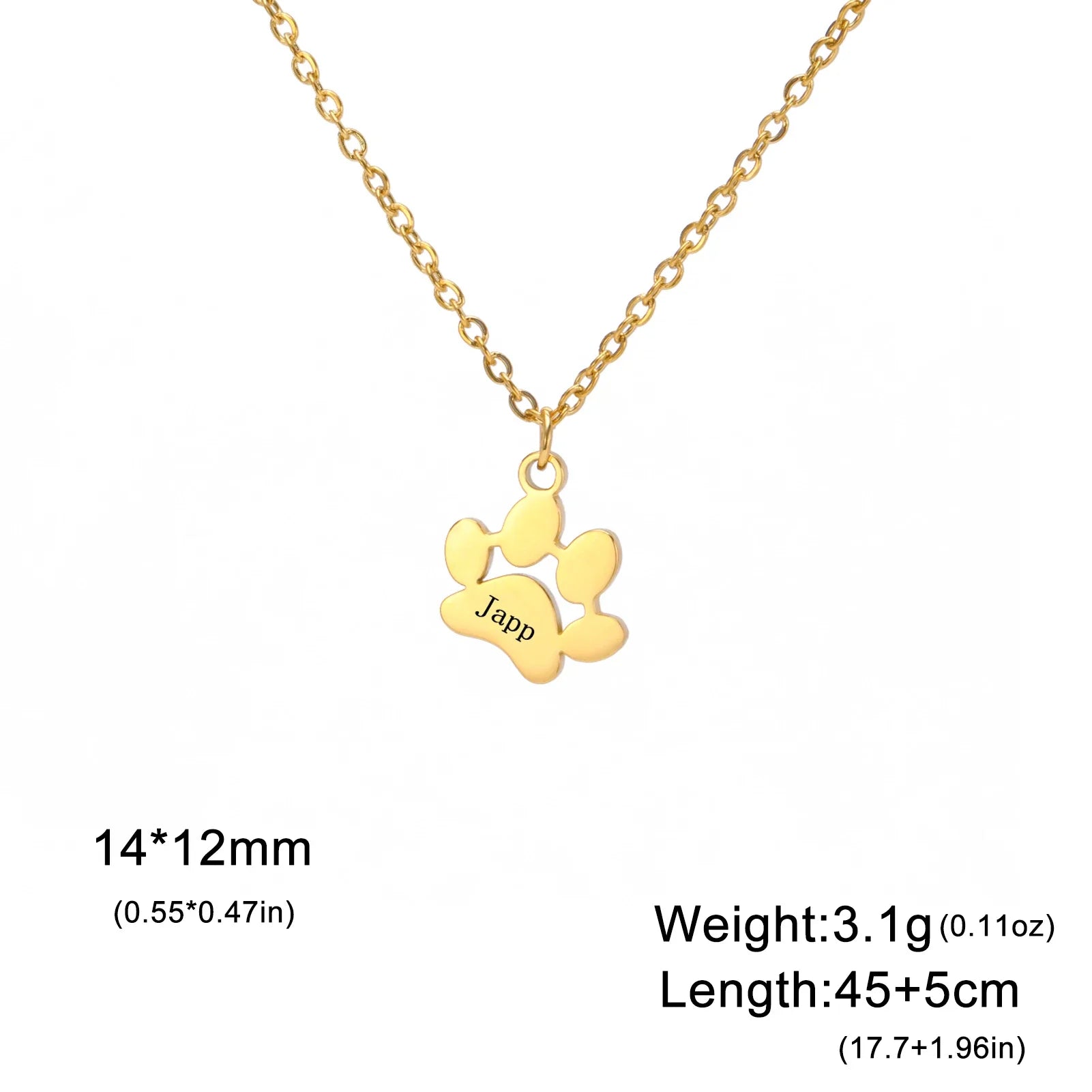 Custom Name Paw Pendant Necklace Personalized Engraved Letter Necklaces for Women Stainless Steel Tiny Dog Paw Jewelry
