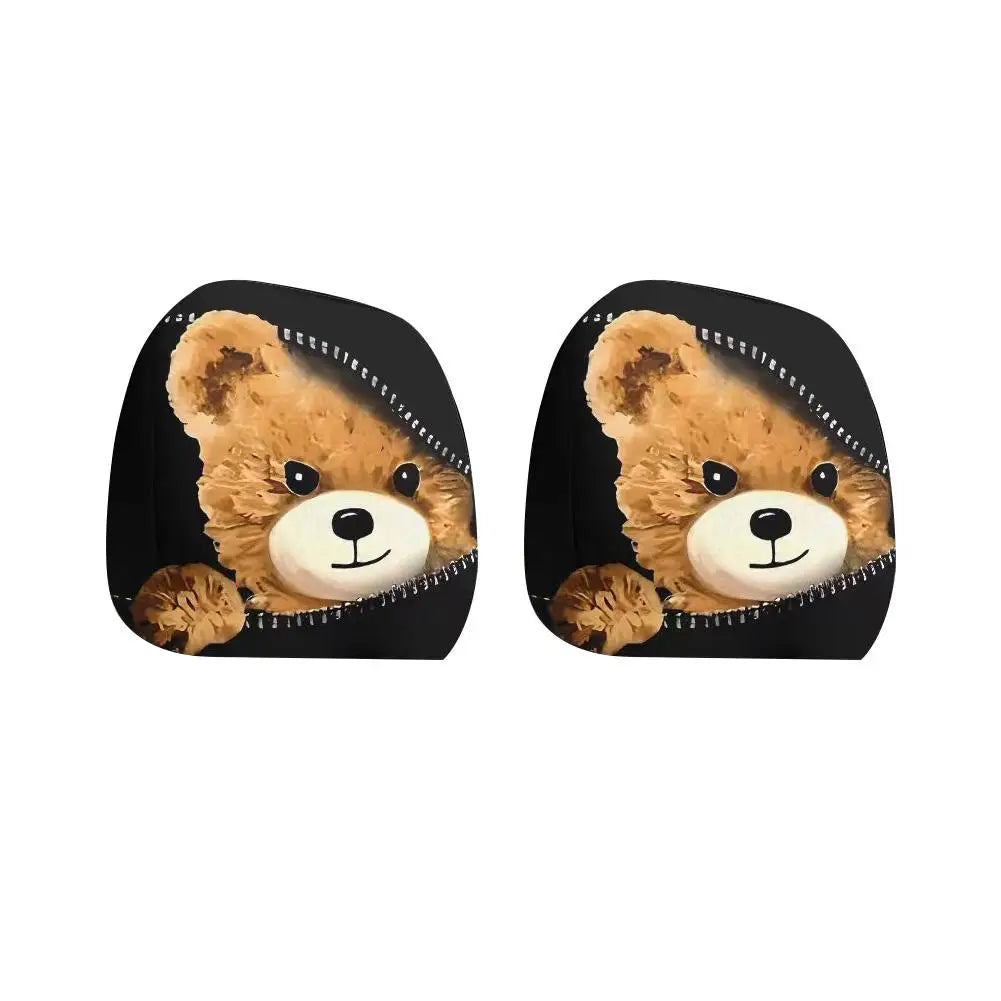 2PCS Universal Cat Car Headrest Covers Stretchable Funny Bear Dog Headrest Cover Elastic Car Head Pillowcase Car Interior Decor