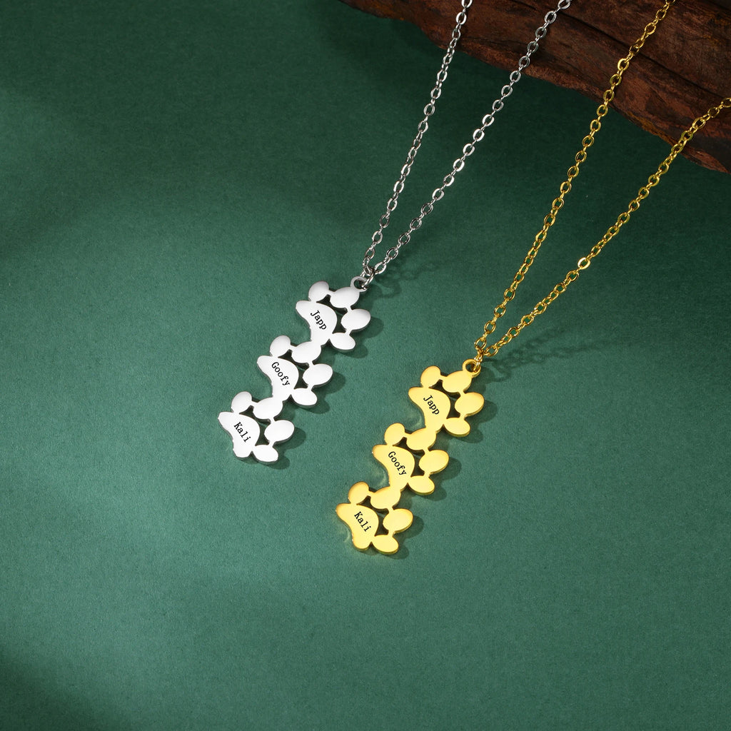 Custom Name Paw Pendant Necklace Personalized Engraved Letter Necklaces for Women Stainless Steel Tiny Dog Paw Jewelry