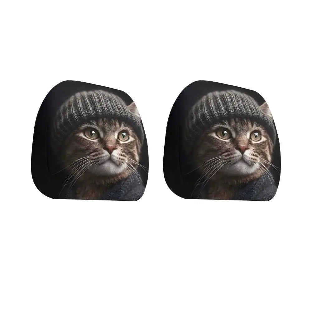 2PCS Universal Cat Car Headrest Covers Stretchable Funny Bear Dog Headrest Cover Elastic Car Head Pillowcase Car Interior Decor