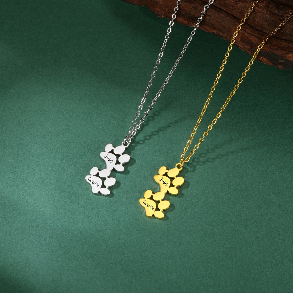 Custom Name Paw Pendant Necklace Personalized Engraved Letter Necklaces for Women Stainless Steel Tiny Dog Paw Jewelry