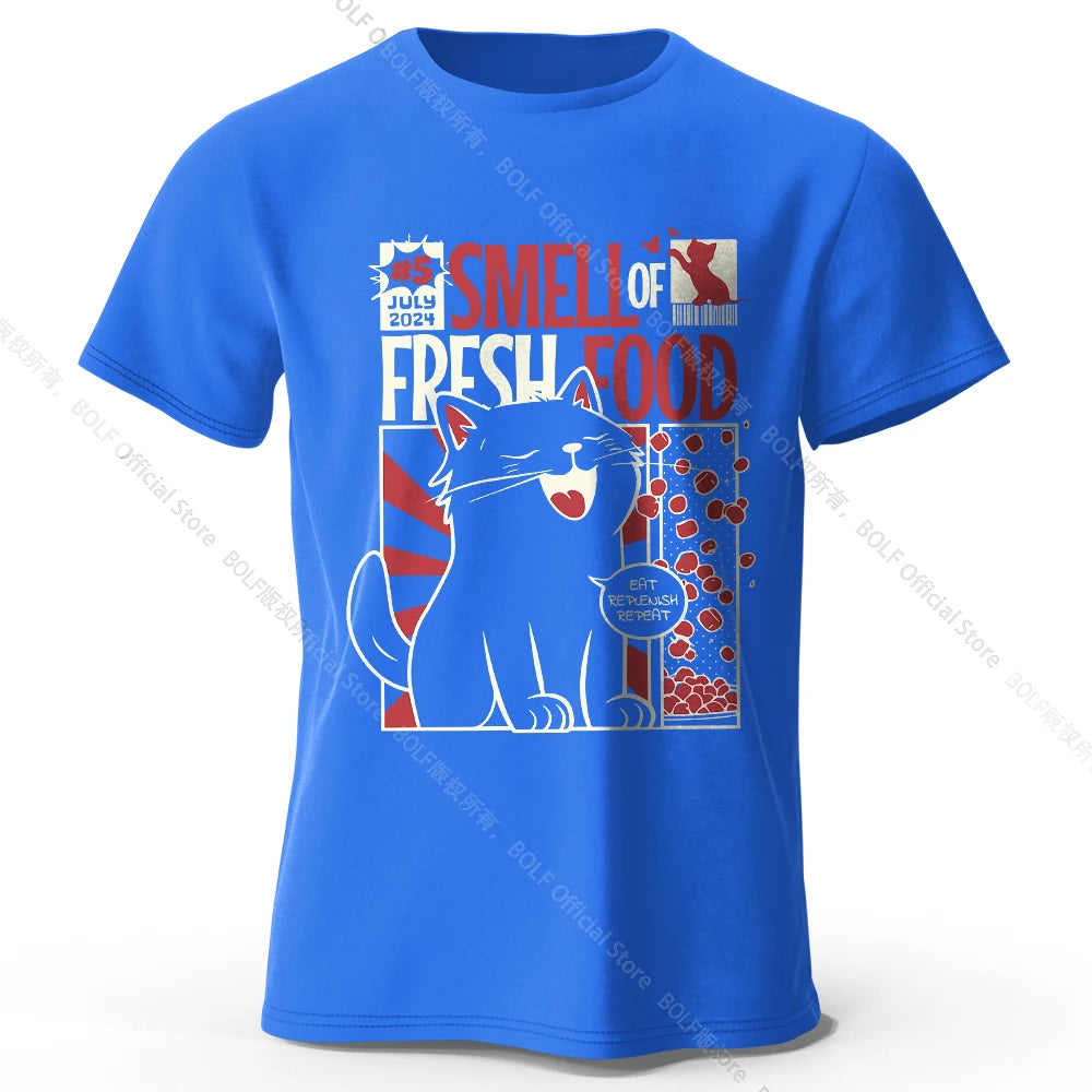 Men's Cat Printed T-Shirt 100% Organic Cotton Relaxed Fit Hand Painted Design Tee for Adults Quirky Fashion