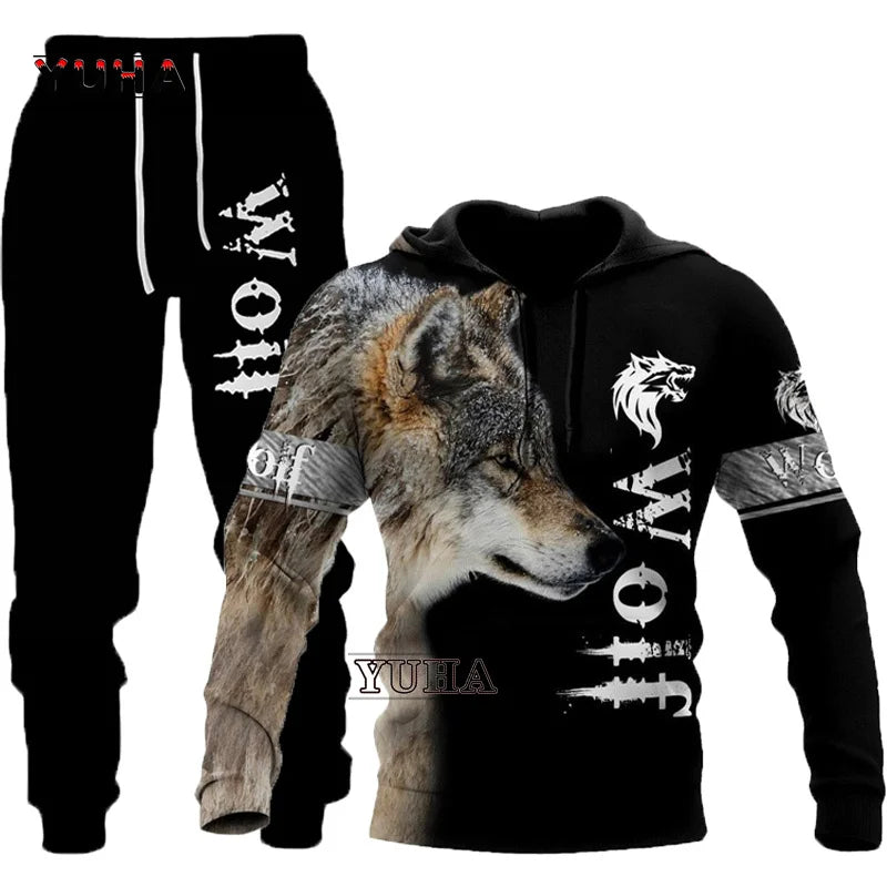 Animals Wolf /Raccoon/Cat Men Hoodies 3D Graphic Front and Back Pullover Tops Casual Sweatshirts Harajuku Clothing