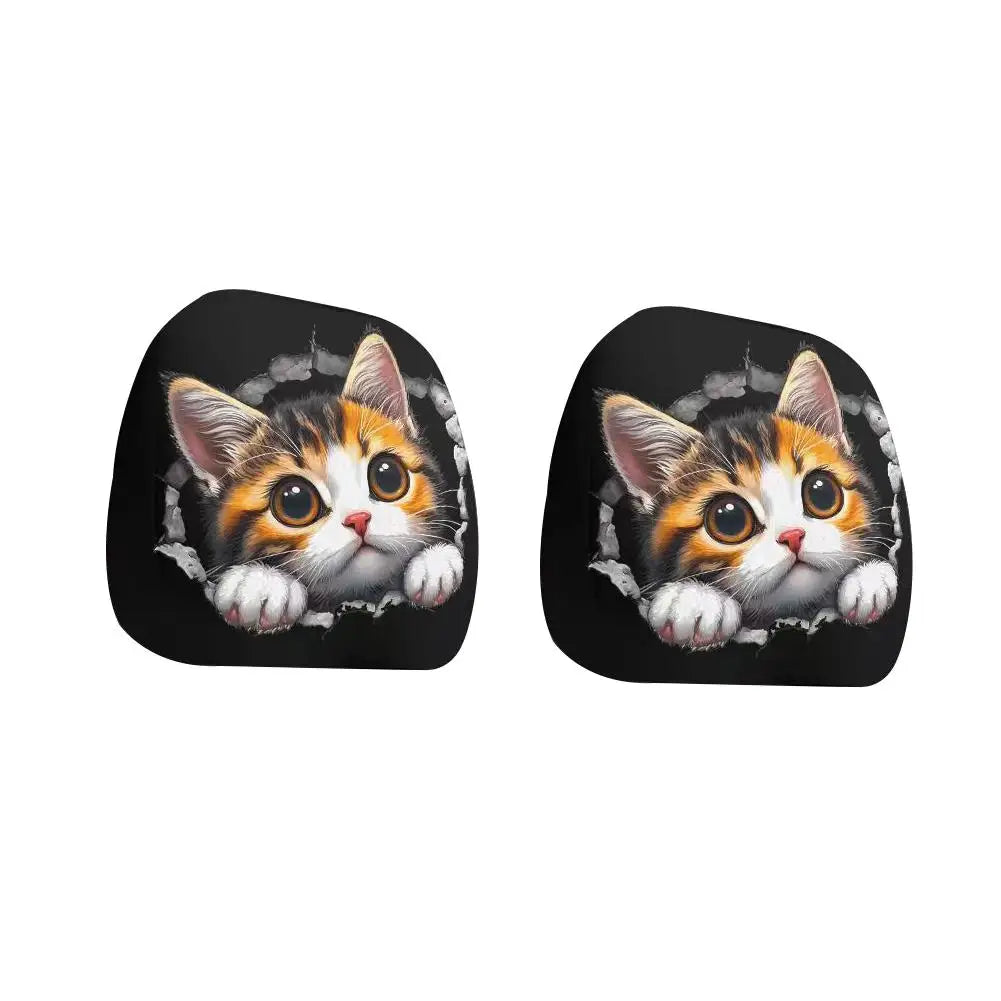 2PCS Universal Cat Car Headrest Covers Stretchable Funny Bear Dog Headrest Cover Elastic Car Head Pillowcase Car Interior Decor