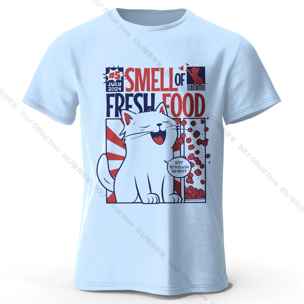 Men's Cat Printed T-Shirt 100% Organic Cotton Relaxed Fit Hand Painted Design Tee for Adults Quirky Fashion