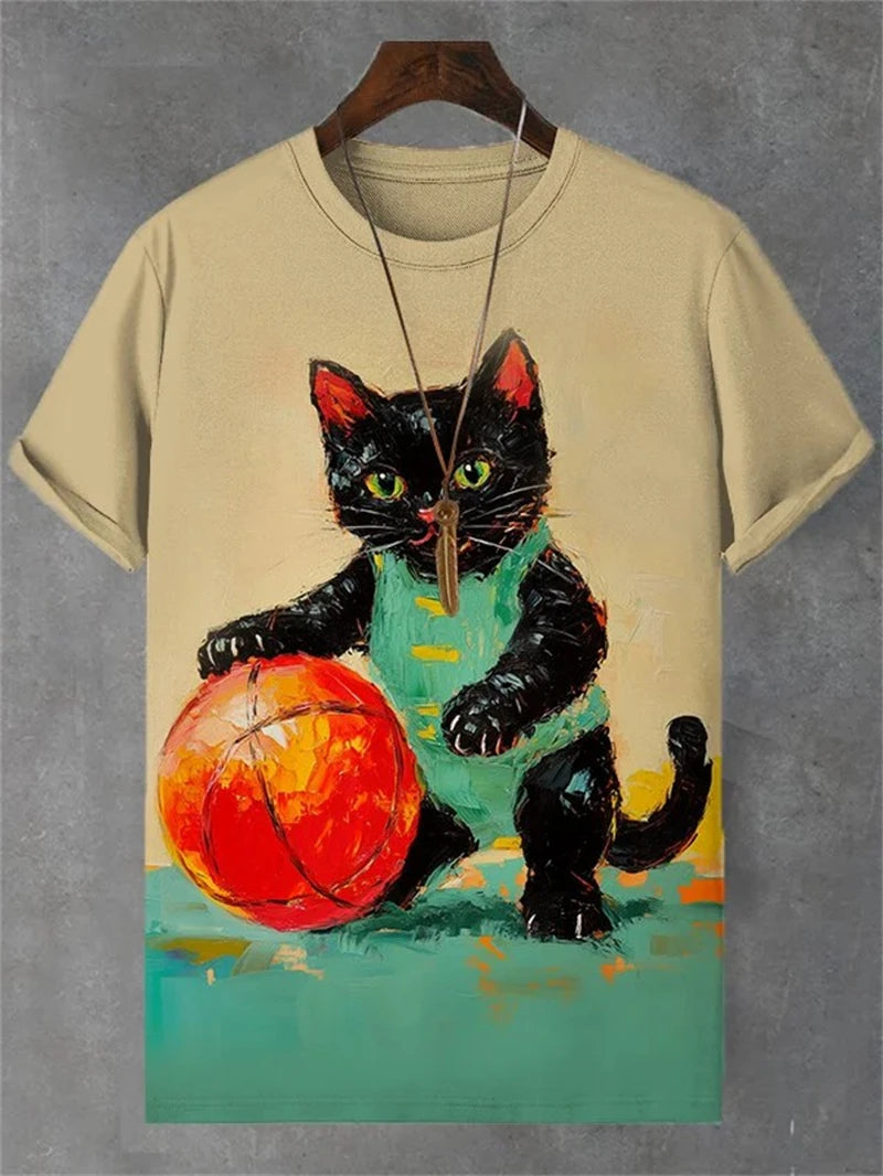 Funny Cat Japanese Ukiyo-e Graphic T Shirts Fashion Trend Short Sleeve Mens 3D Printed T-shirts Loose Streetwear Hip Hop Tees