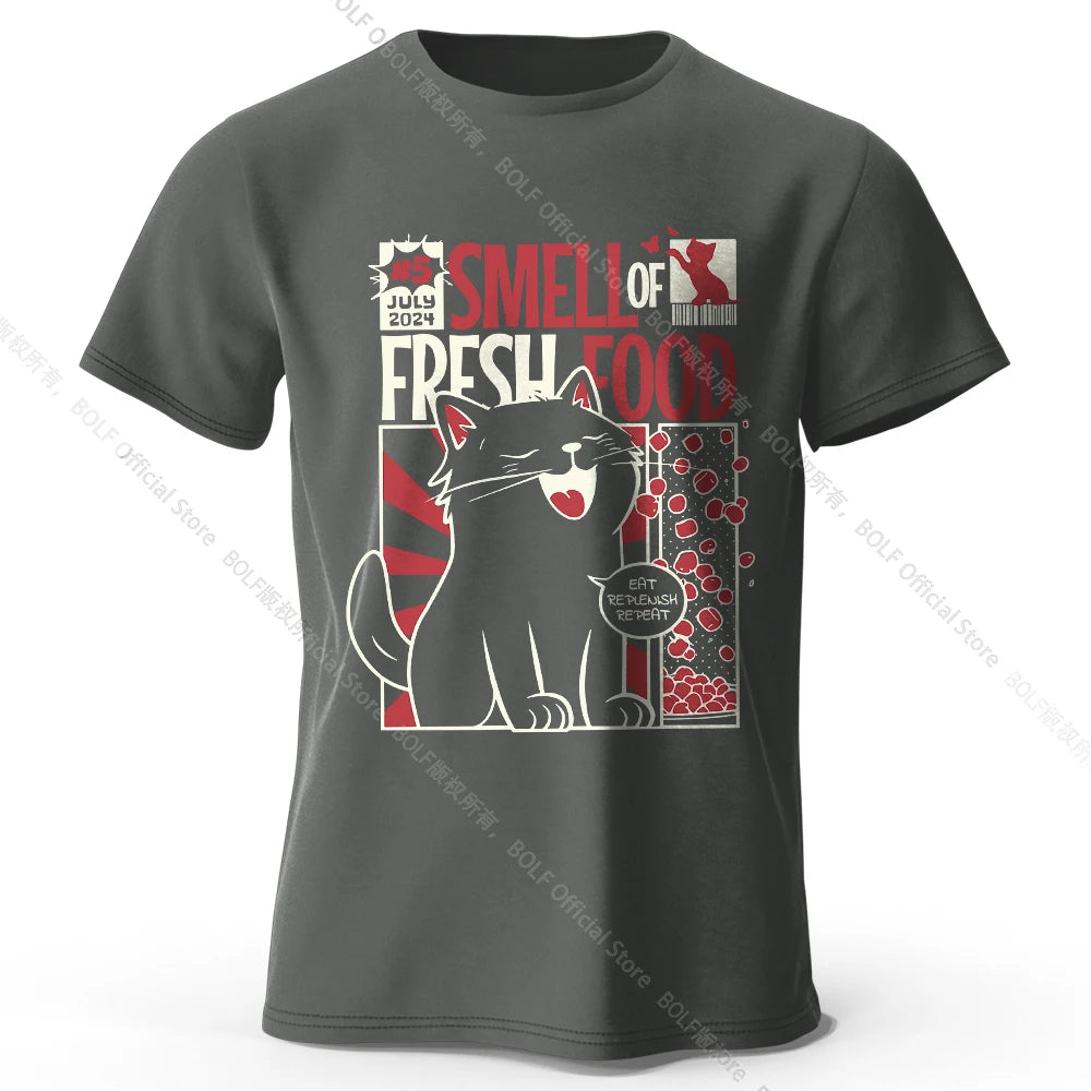Men's Cat Printed T-Shirt 100% Organic Cotton Relaxed Fit Hand Painted Design Tee for Adults Quirky Fashion