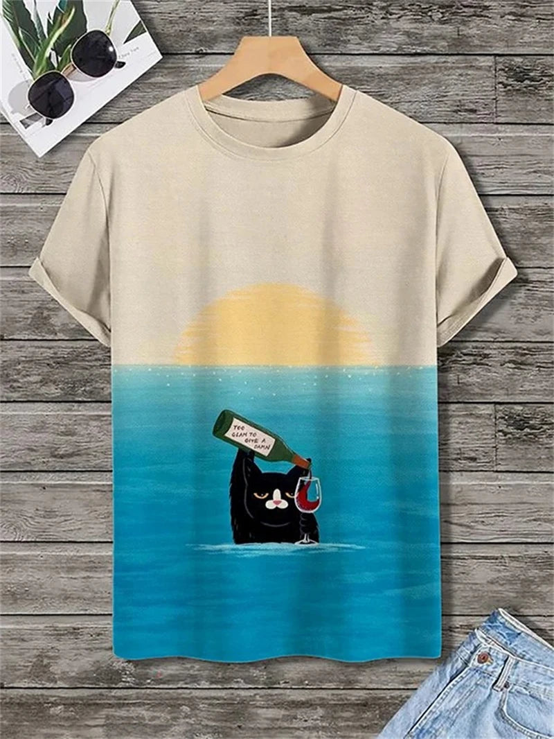 Funny Cat Japanese Ukiyo-e Graphic T Shirts Fashion Trend Short Sleeve Mens 3D Printed T-shirts Loose Streetwear Hip Hop Tees