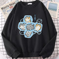 Ice Cat Fun Cartoons Cats Cute Print Sweatshirt Men Women Harajuku Crewneck Hoodie Autumn Prints Sportswear Hip Hop Loose Hoody