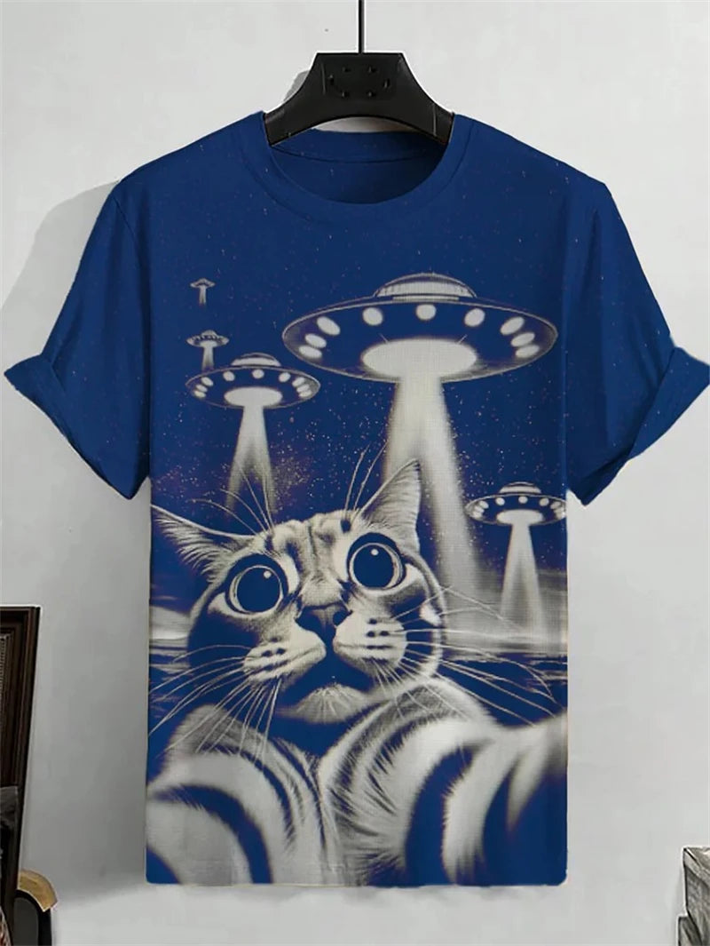Funny Cat Japanese Ukiyo-e Graphic T Shirts Fashion Trend Short Sleeve Mens 3D Printed T-shirts Loose Streetwear Hip Hop Tees