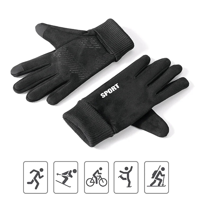 Men's Faux Suede Winter Gloves Soft Anti-Slip Windproof Cycling Hiking Driving Flip-Tops Ribbed Cuff for Delivery