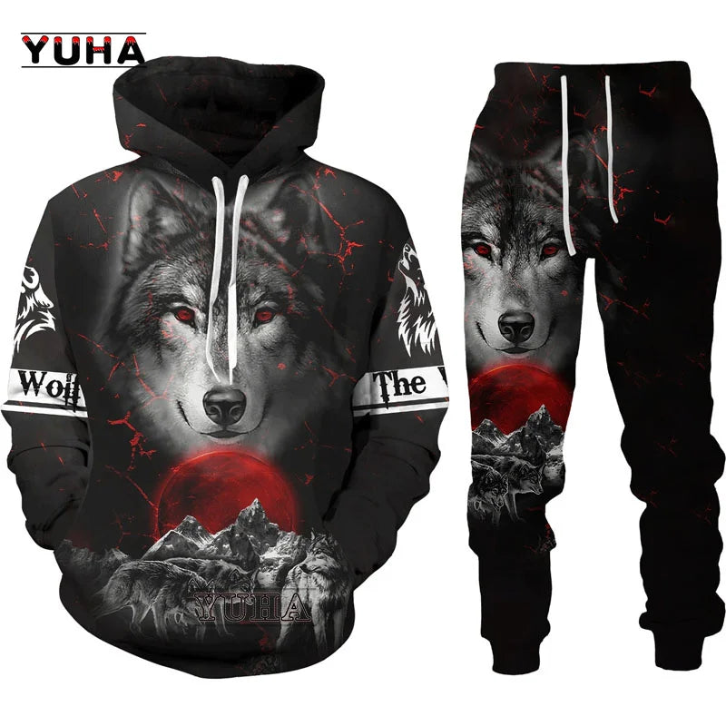 Animals Wolf /Raccoon/Cat Men Hoodies 3D Graphic Front and Back Pullover Tops Casual Sweatshirts Harajuku Clothing
