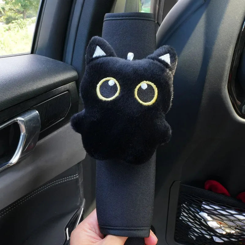 New Black Cat Plush Seat Belt Cover Cute Animal Car Shoulder Pad Pillow for Women Safety Belt Protector Gift for Cat Lovers