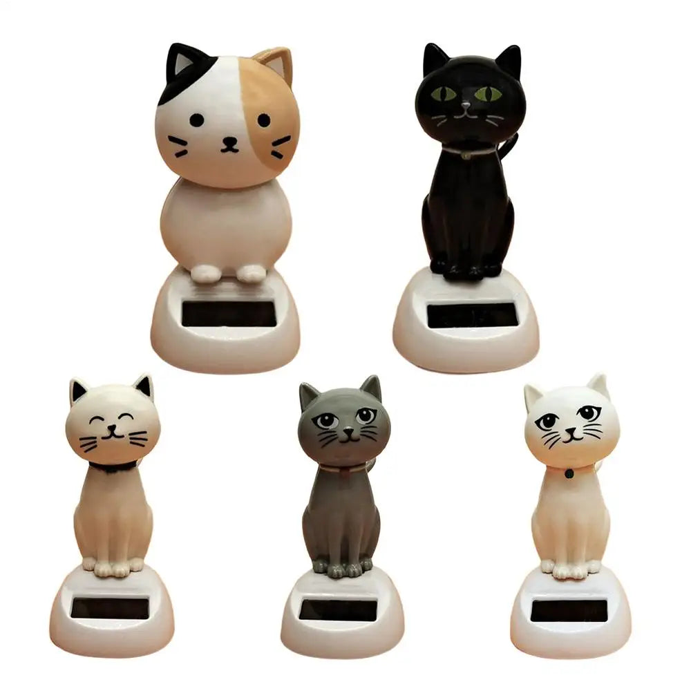 Solar Shaking Cat Car Decoration Cartoon Cat Toy Dashboard Decorations Solar Shaking Head Doll Black Cat Small Gadget Decor