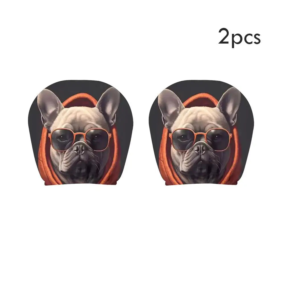 2PCS Universal Cat Car Headrest Covers Stretchable Funny Bear Dog Headrest Cover Elastic Car Head Pillowcase Car Interior Decor