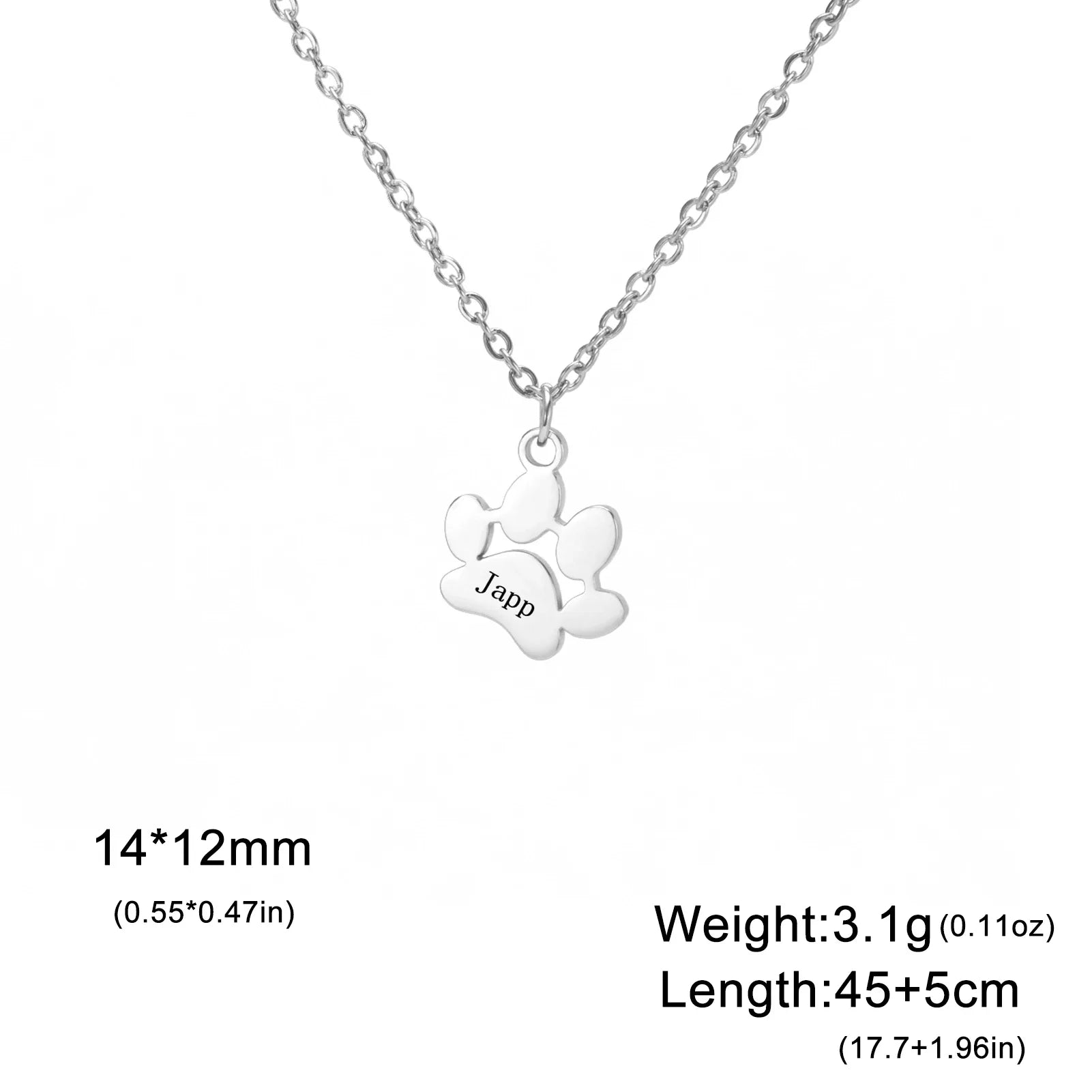 Custom Name Paw Pendant Necklace Personalized Engraved Letter Necklaces for Women Stainless Steel Tiny Dog Paw Jewelry