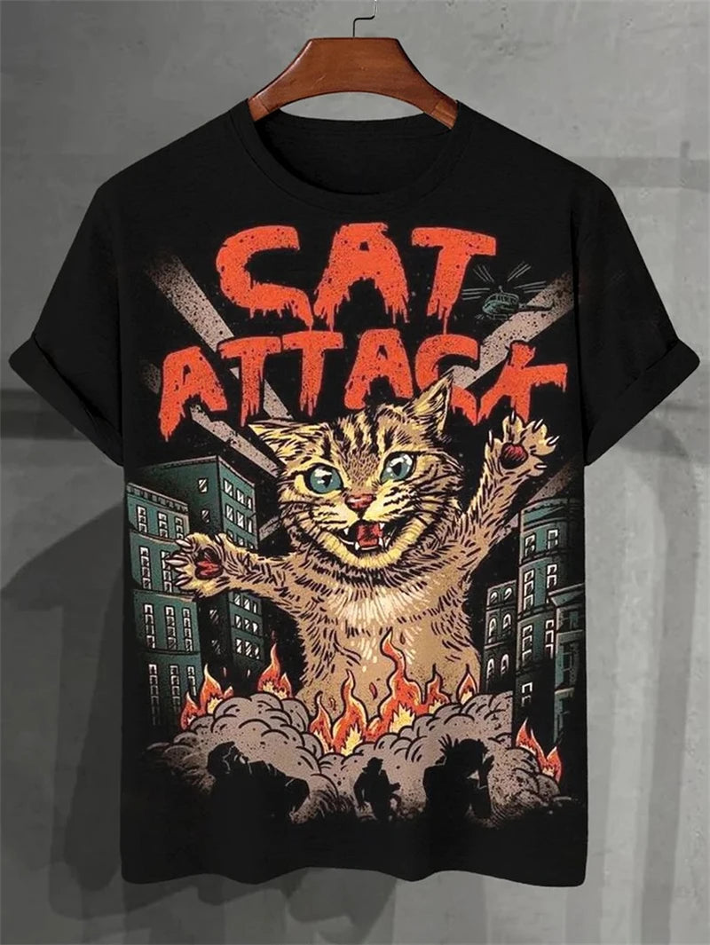 Funny Cat Japanese Ukiyo-e Graphic T Shirts Fashion Trend Short Sleeve Mens 3D Printed T-shirts Loose Streetwear Hip Hop Tees