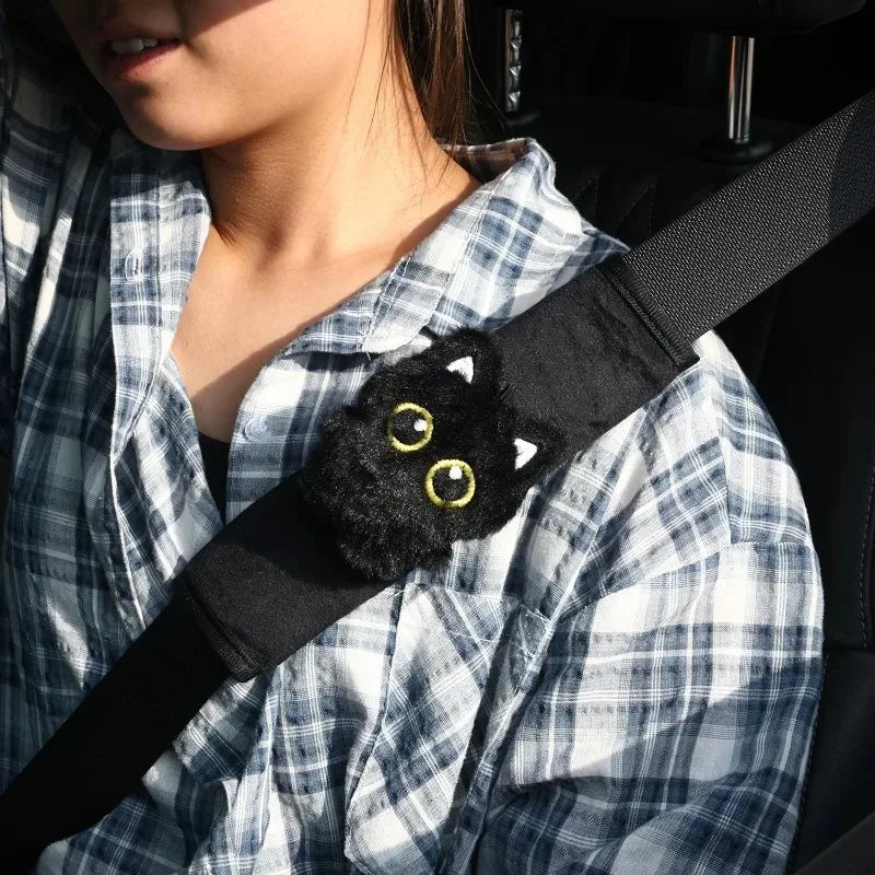 New Black Cat Plush Seat Belt Cover Cute Animal Car Shoulder Pad Pillow for Women Safety Belt Protector Gift for Cat Lovers