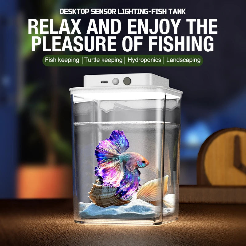 New desktop fish tank, lazy fish fighting tank, self circulating ecological fish tank, living room small ecological goldfish tan