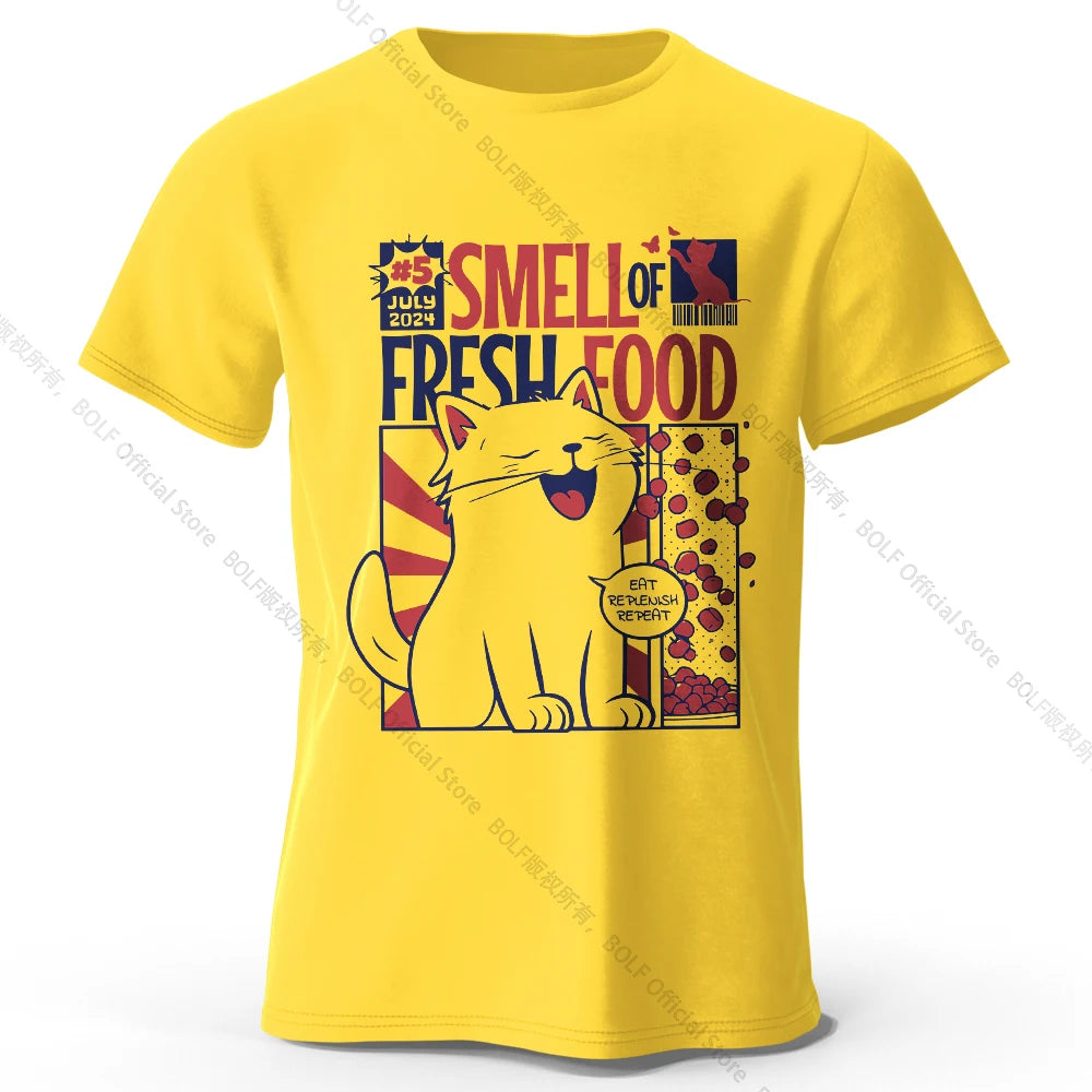Men's Cat Printed T-Shirt 100% Organic Cotton Relaxed Fit Hand Painted Design Tee for Adults Quirky Fashion