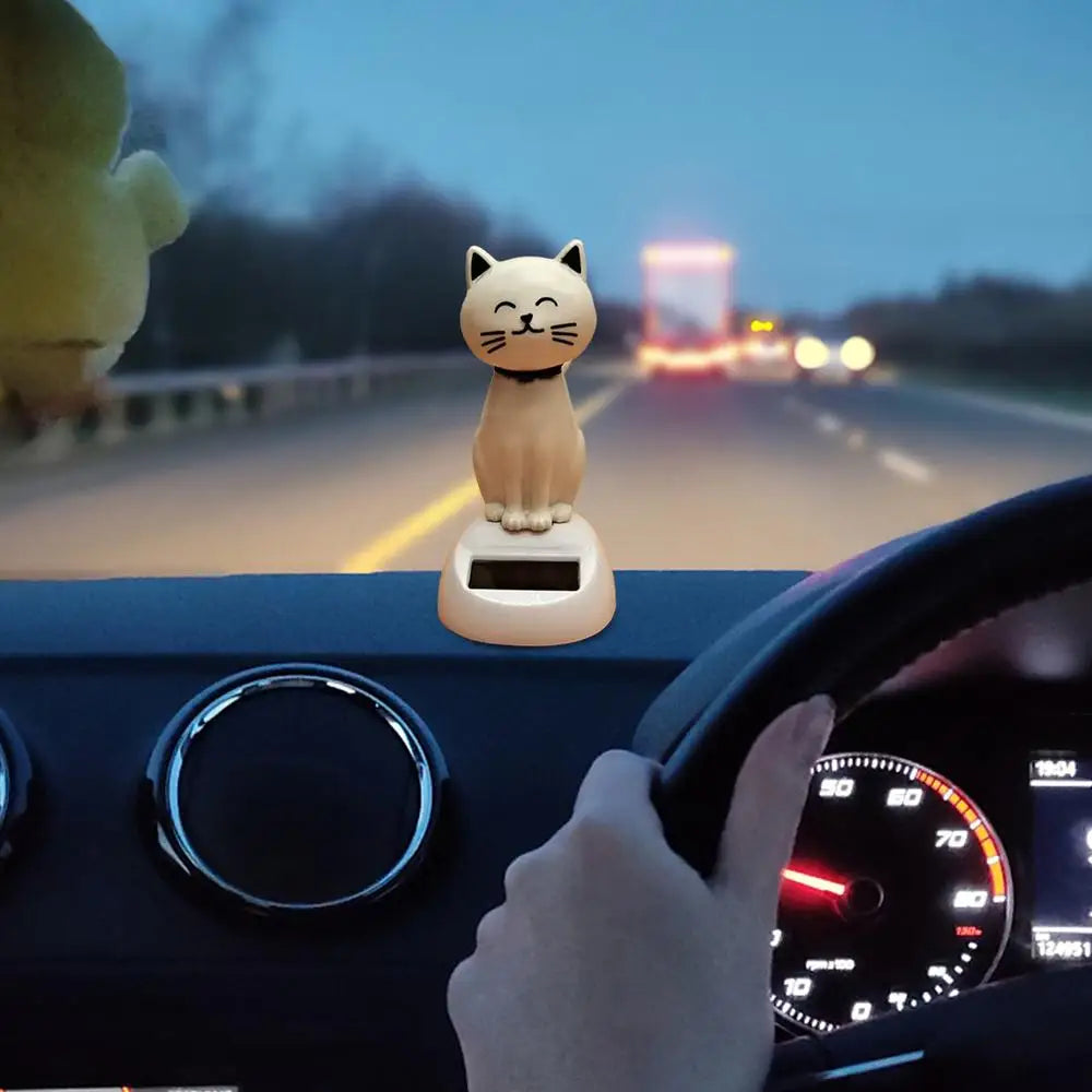 Solar Shaking Cat Car Decoration Cartoon Cat Toy Dashboard Decorations Solar Shaking Head Doll Black Cat Small Gadget Decor