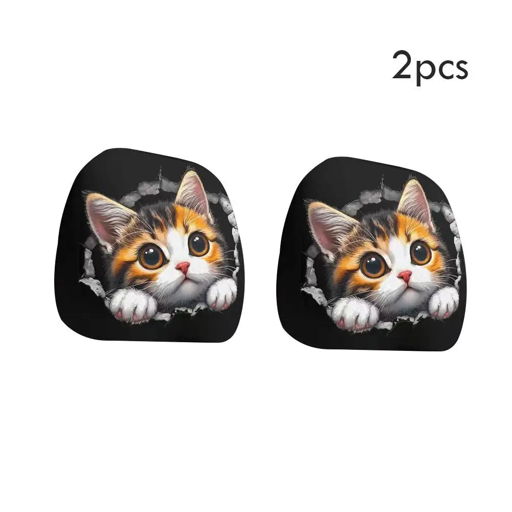 2PCS Universal Cat Car Headrest Covers Stretchable Funny Bear Dog Headrest Cover Elastic Car Head Pillowcase Car Interior Decor