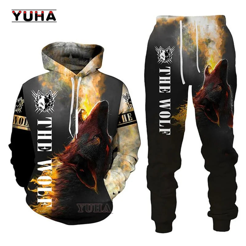 Animals Wolf /Raccoon/Cat Men Hoodies 3D Graphic Front and Back Pullover Tops Casual Sweatshirts Harajuku Clothing