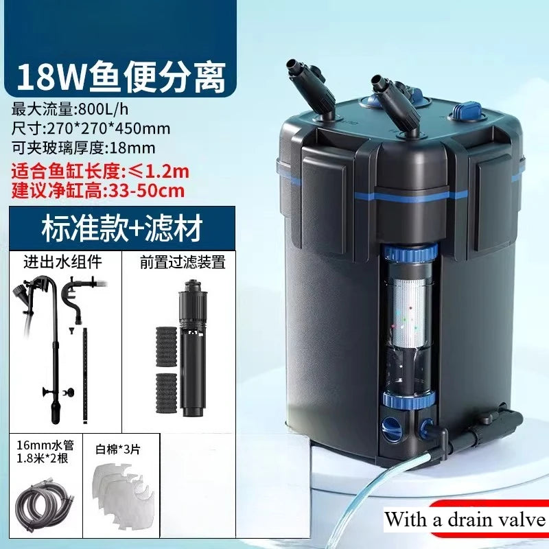 Fish Tank Toilet Filter System . External Canister Filter with Silent Pump, Aquarium Bio Filtration for Freshwater & Saltwater