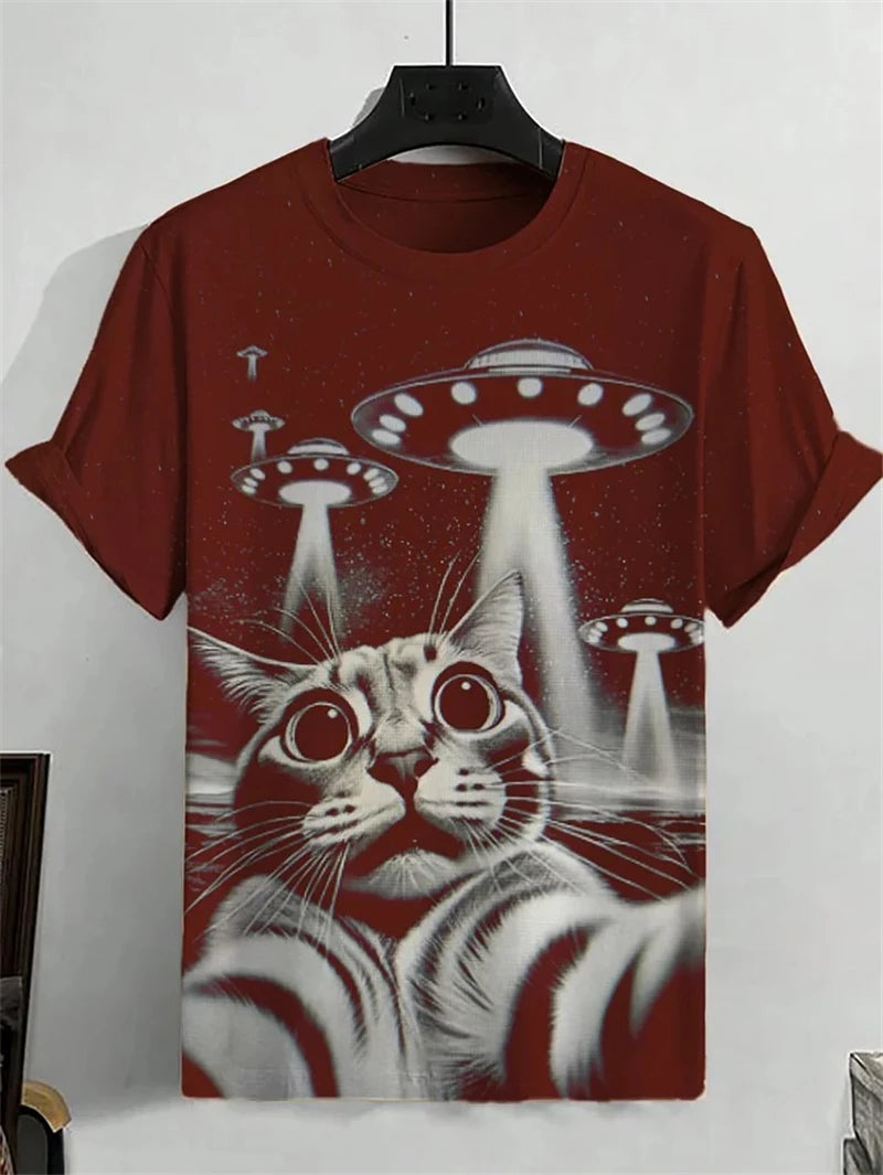 Funny Cat Japanese Ukiyo-e Graphic T Shirts Fashion Trend Short Sleeve Mens 3D Printed T-shirts Loose Streetwear Hip Hop Tees