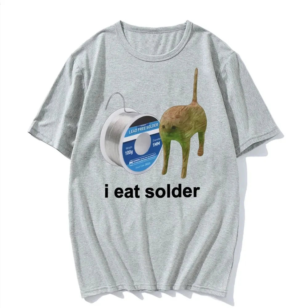 I Eat Solder Cursed Funny Cat Funny Printed T Shirt Women Fashion Casual Short Sleeve Round Neck TShirts Female Summer Clothing