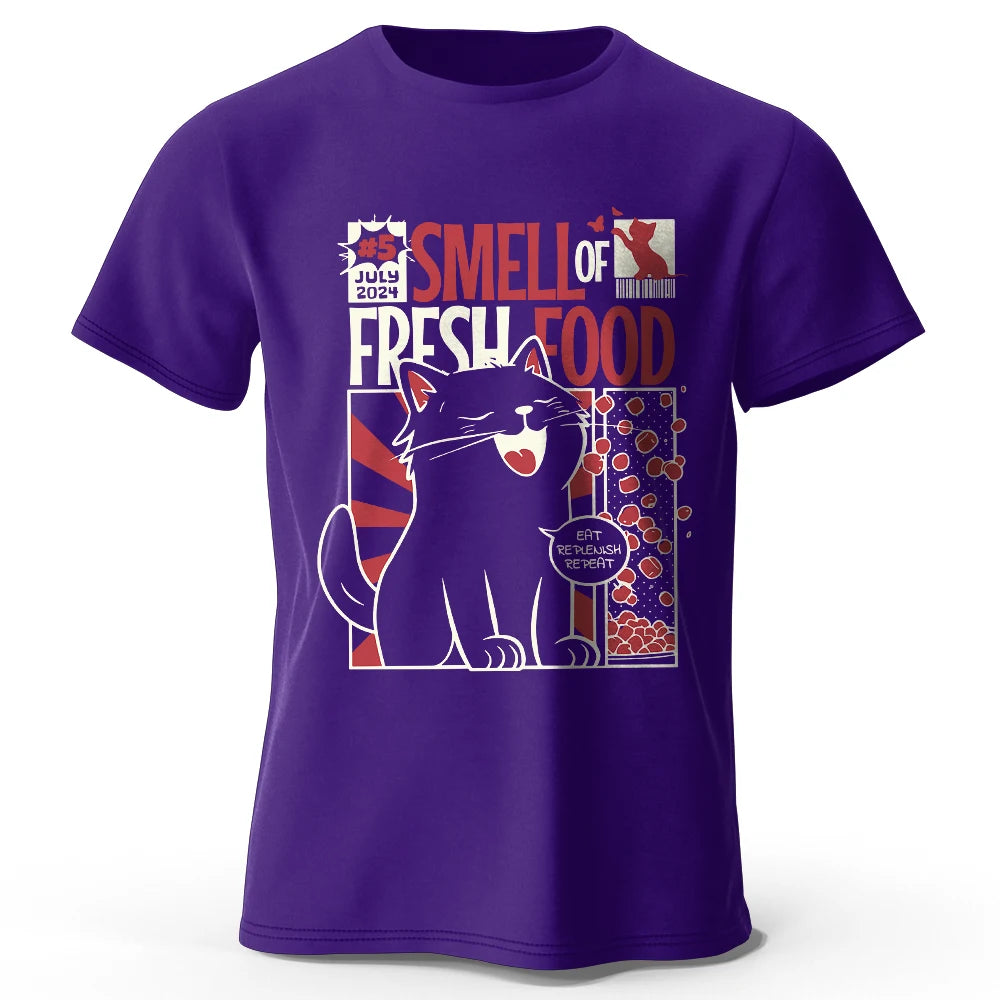 Men's Cat Printed T-Shirt 100% Organic Cotton Relaxed Fit Hand Painted Design Tee for Adults Quirky Fashion