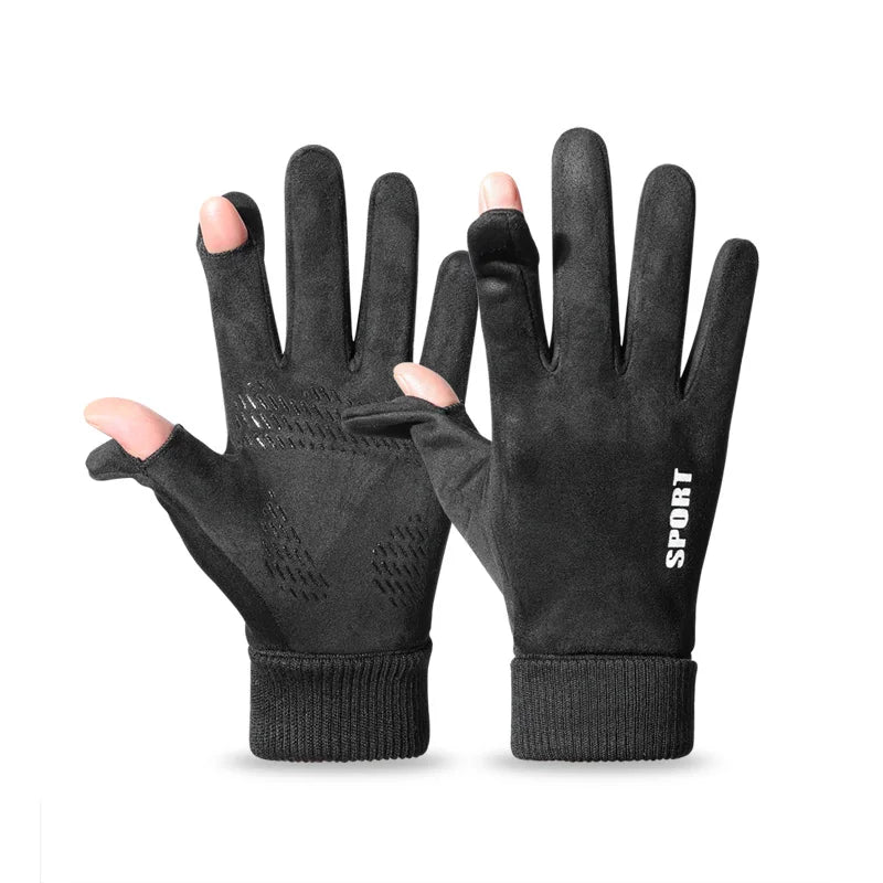 Suede Fabric Men's Gloves Soft Autumn Winter Thick Warm Male Skin-Friendly Skiing Non-Slip Cycling Elastic Touchscreen Gloves