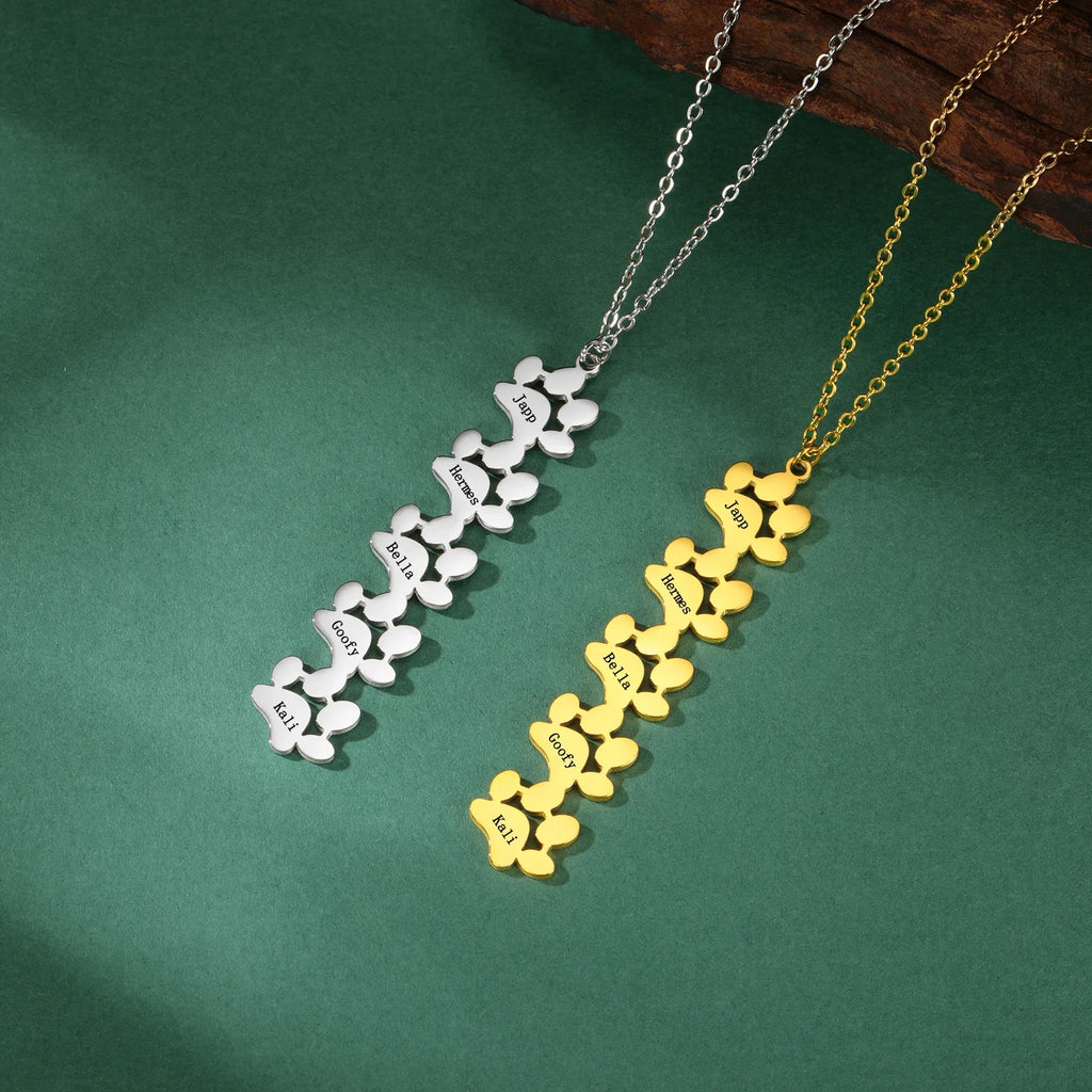 Custom Name Paw Pendant Necklace Personalized Engraved Letter Necklaces for Women Stainless Steel Tiny Dog Paw Jewelry