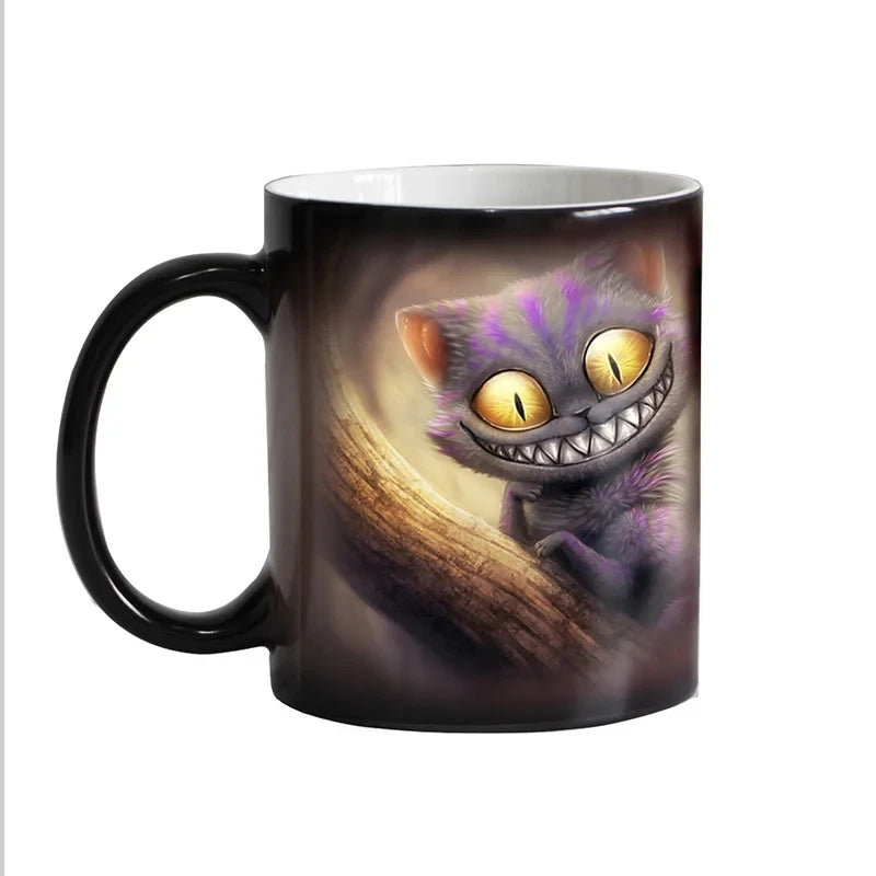 Smile Cat Animal Heat Sensitive Coffee Mug Cup, Porcelain Magic Color Changing Tea Cups, Christmas Gift, 11oz