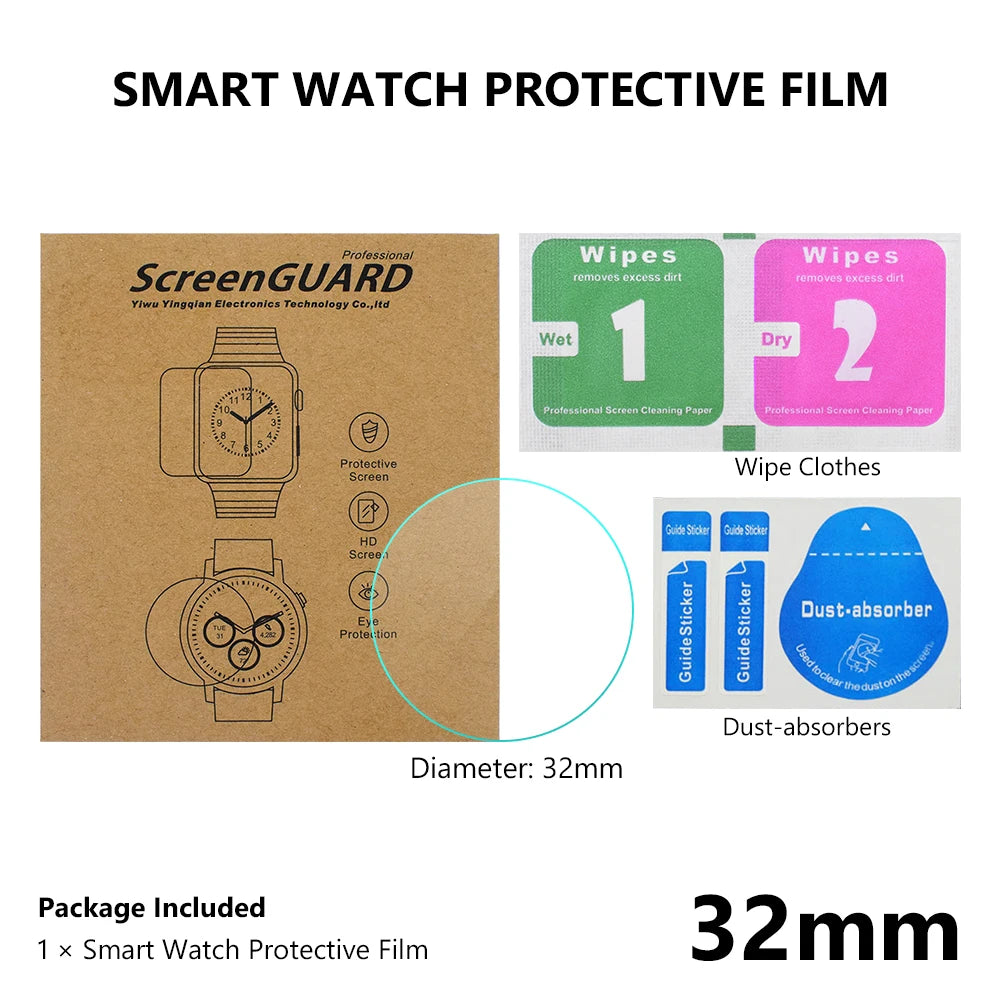 Full Size Round Watches Tempered Glass Screen Protector Film Diameter 23 24 25 26 27 28 29 30 31 32 33 34 35 mm For Smart Watch
