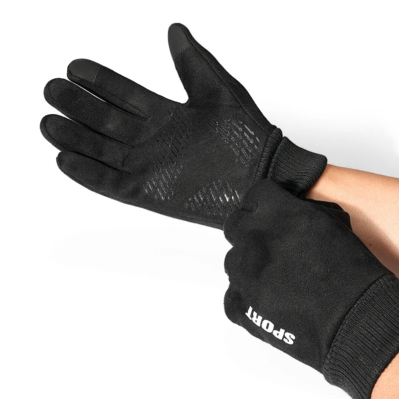 Men's Faux Suede Winter Gloves Soft Anti-Slip Windproof Cycling Hiking Driving Flip-Tops Ribbed Cuff for Delivery