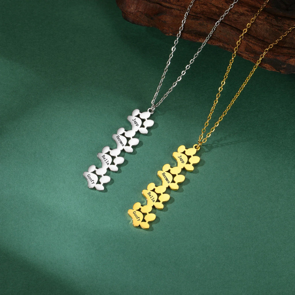 Custom Name Paw Pendant Necklace Personalized Engraved Letter Necklaces for Women Stainless Steel Tiny Dog Paw Jewelry