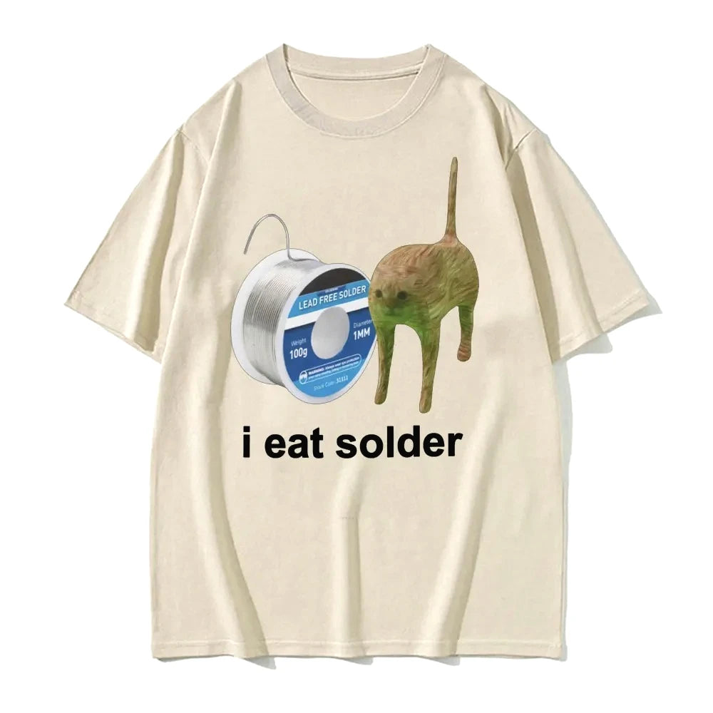 I Eat Solder Cursed Funny Cat Funny Printed T Shirt Women Fashion Casual Short Sleeve Round Neck TShirts Female Summer Clothing