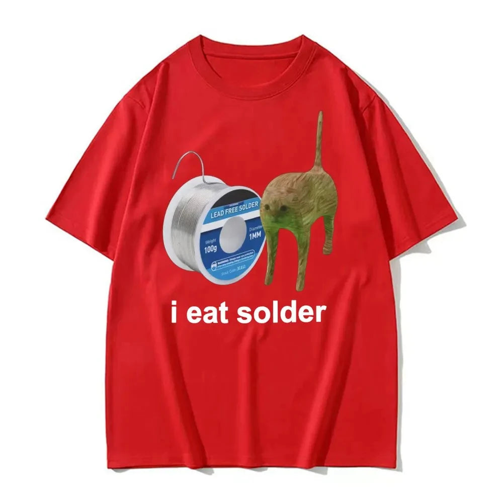 I Eat Solder Cursed Funny Cat Funny Printed T Shirt Women Fashion Casual Short Sleeve Round Neck TShirts Female Summer Clothing