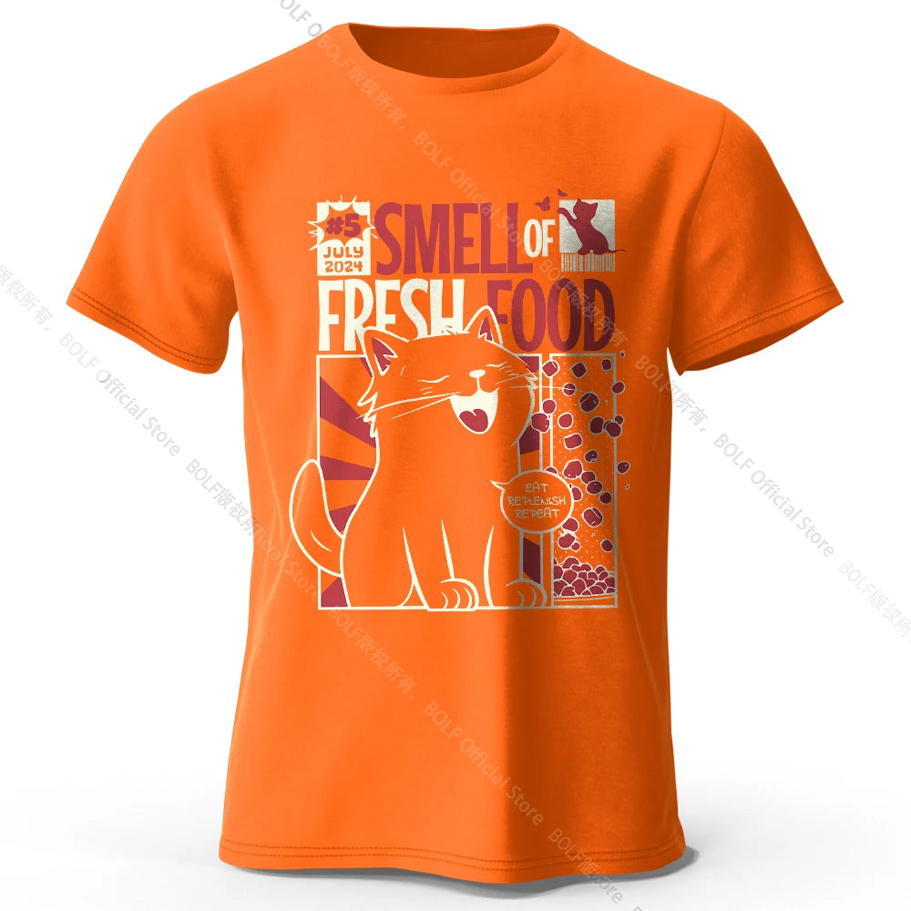 Men's Cat Printed T-Shirt 100% Organic Cotton Relaxed Fit Hand Painted Design Tee for Adults Quirky Fashion