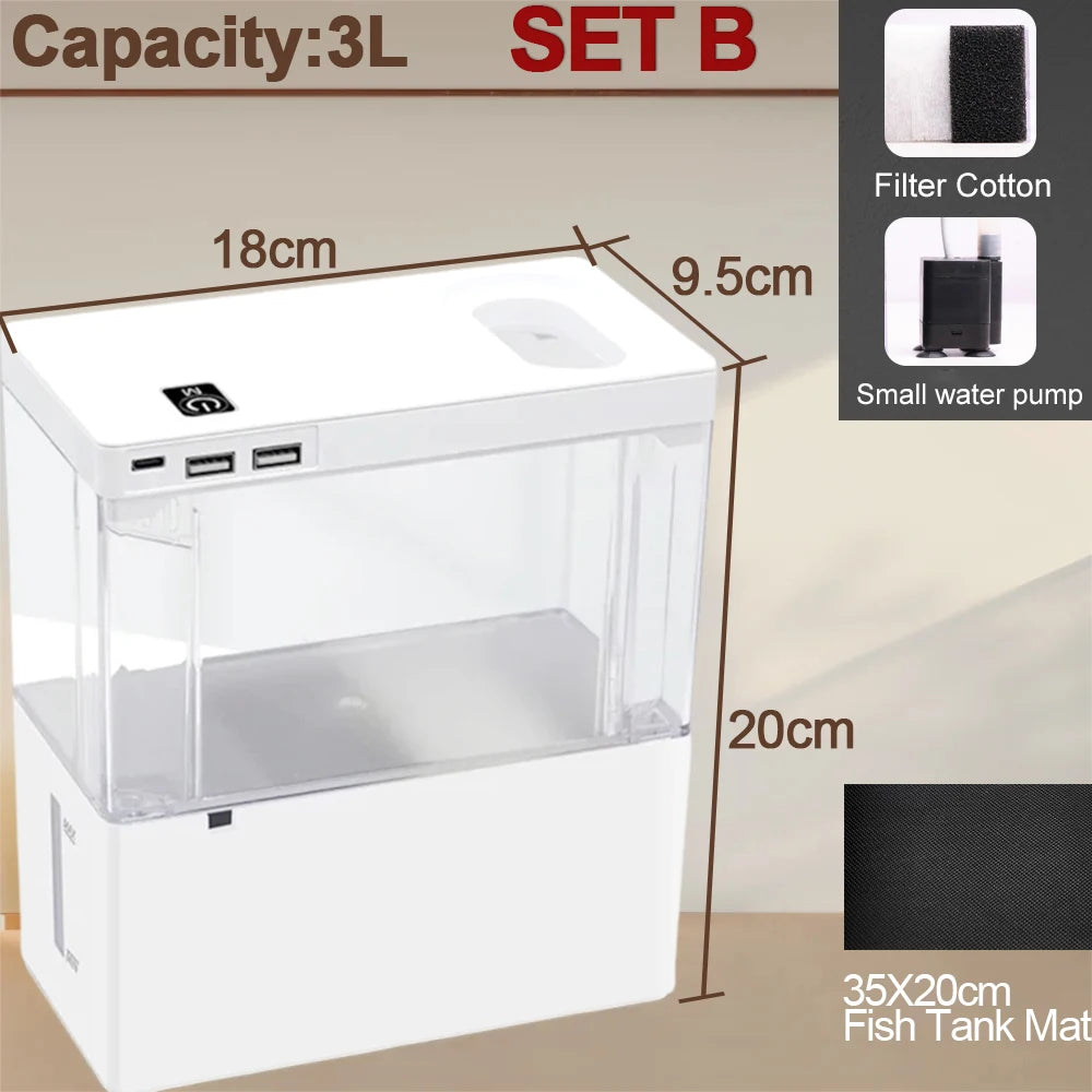 Mini Fish Tank 3L Desk Fish Tank 5L Water Plastic Fish Tank Botton Filter With Water Pump Fish Bowls